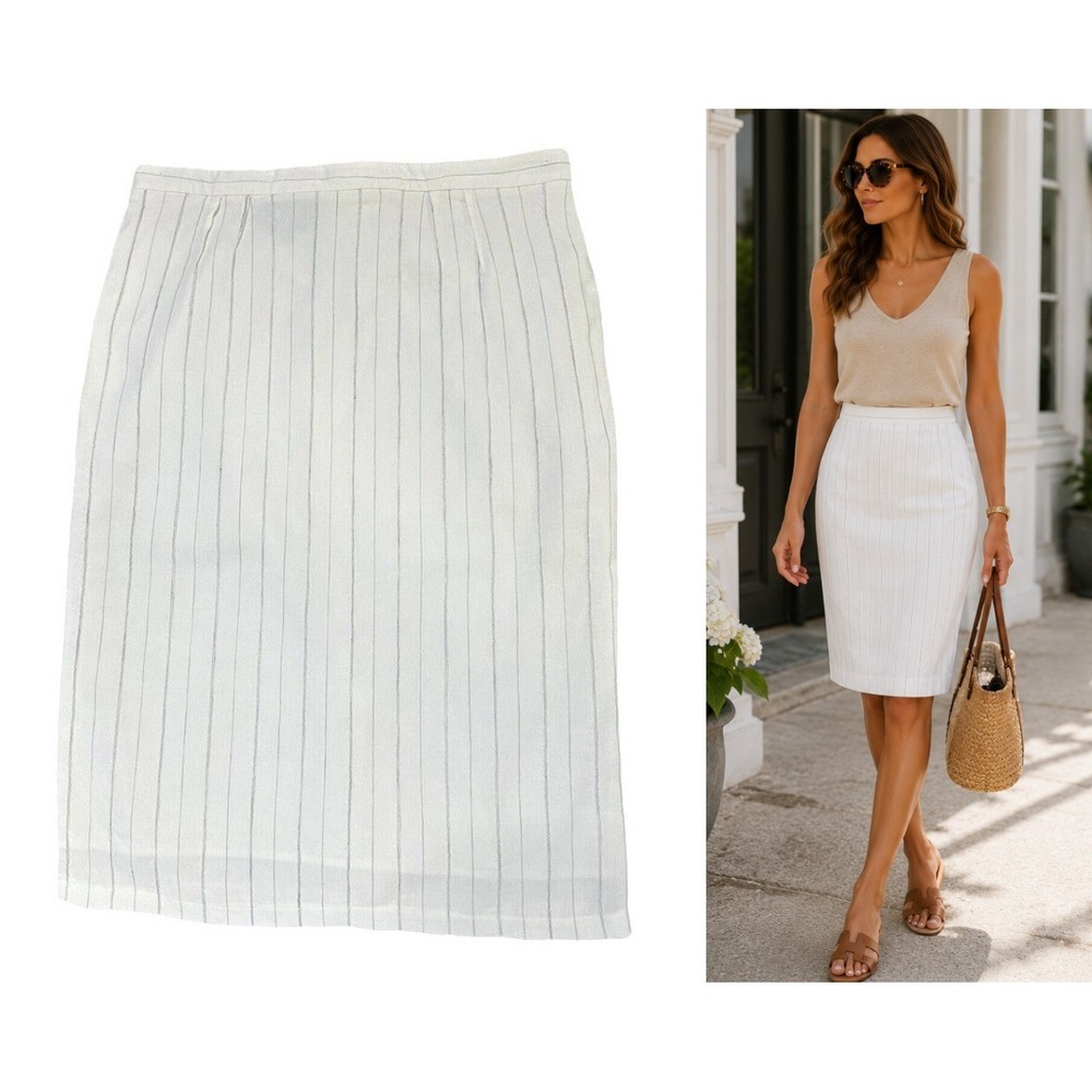 Emporio Armani Cream Gray Pinstripe Pencil Skirt Size 6 IT 40